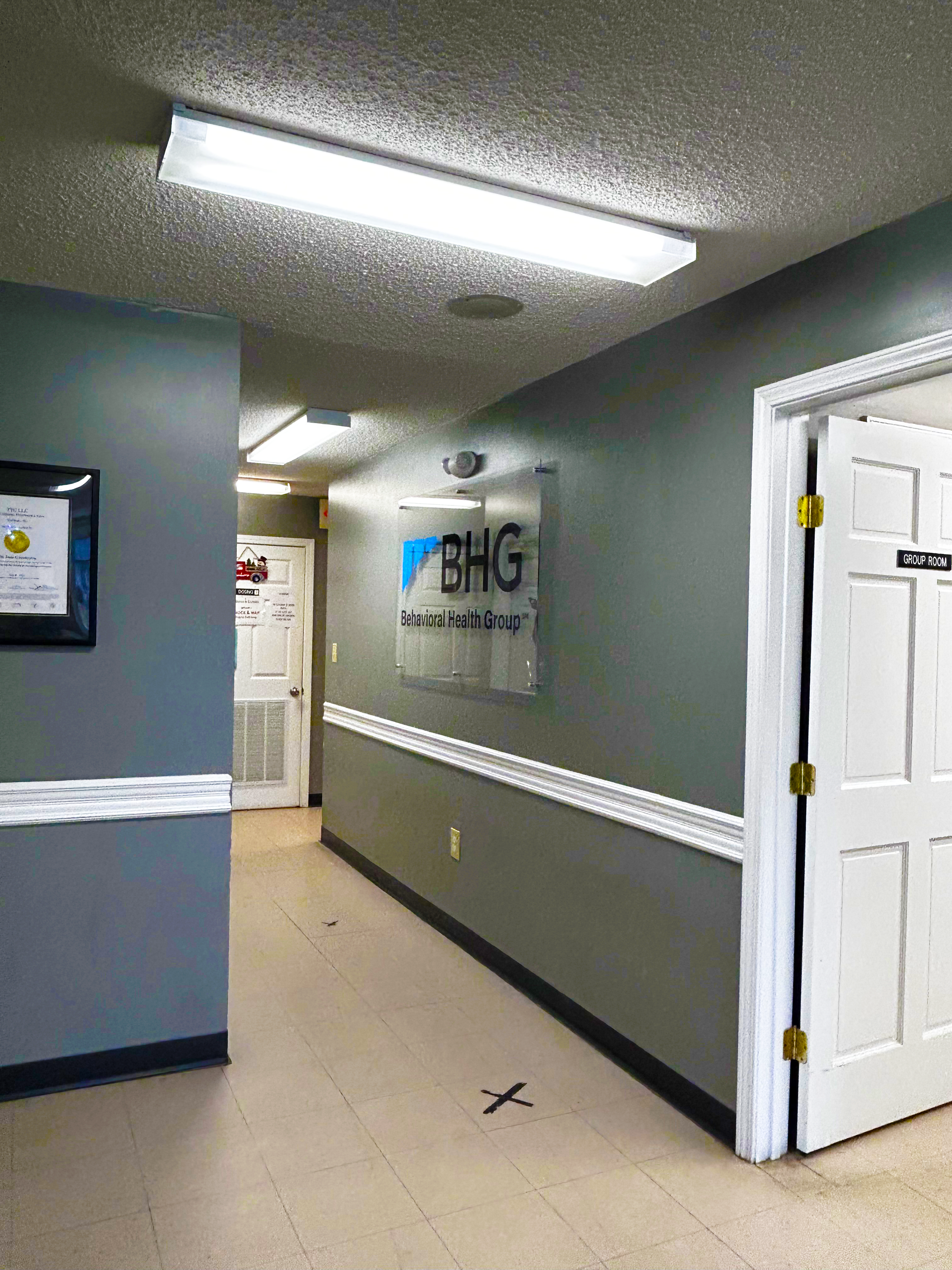 Hallway featuring BHG Behavioral Health Group wall sign