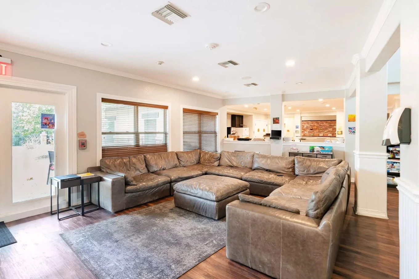 Spacious lounge with sectional sofa and shared gathering space