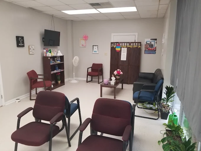 Treatment room with beige walls and cabinets