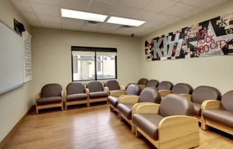 Group therapy room with chairs at Laurel Ridge Treatment Center