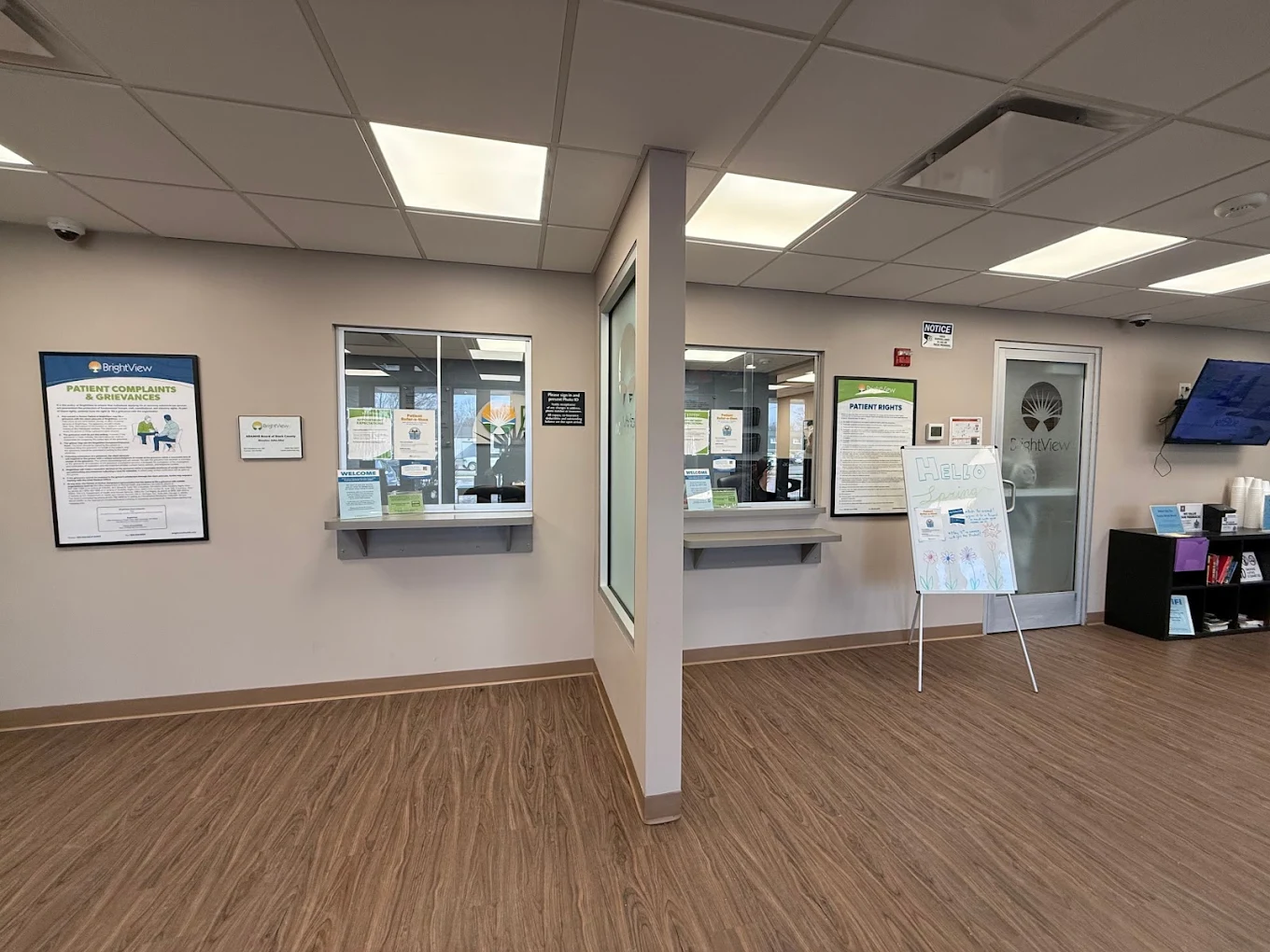 Check-in windows and patient information in the lobby