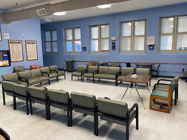 Group therapy room with chairs arranged in a circle