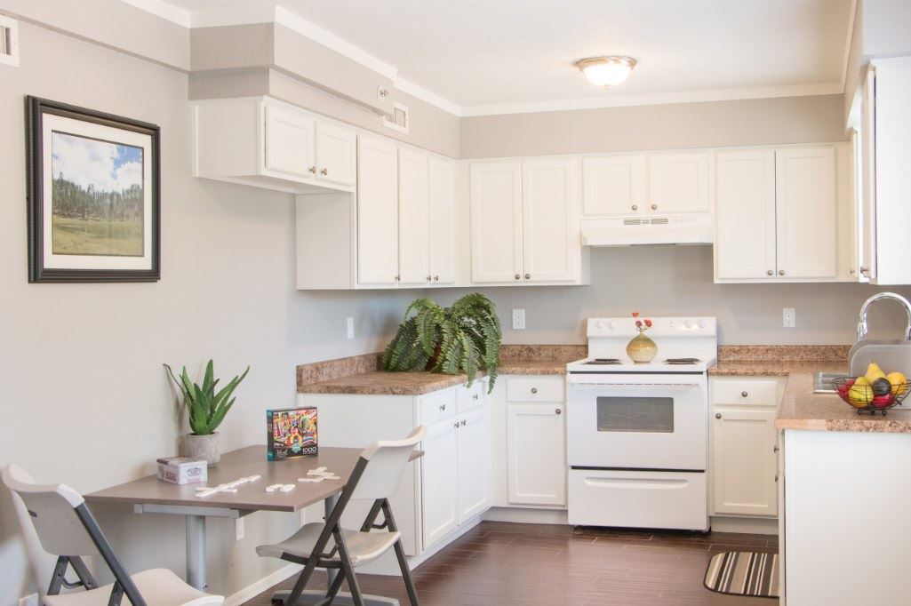 Kitchen with a dining area.
