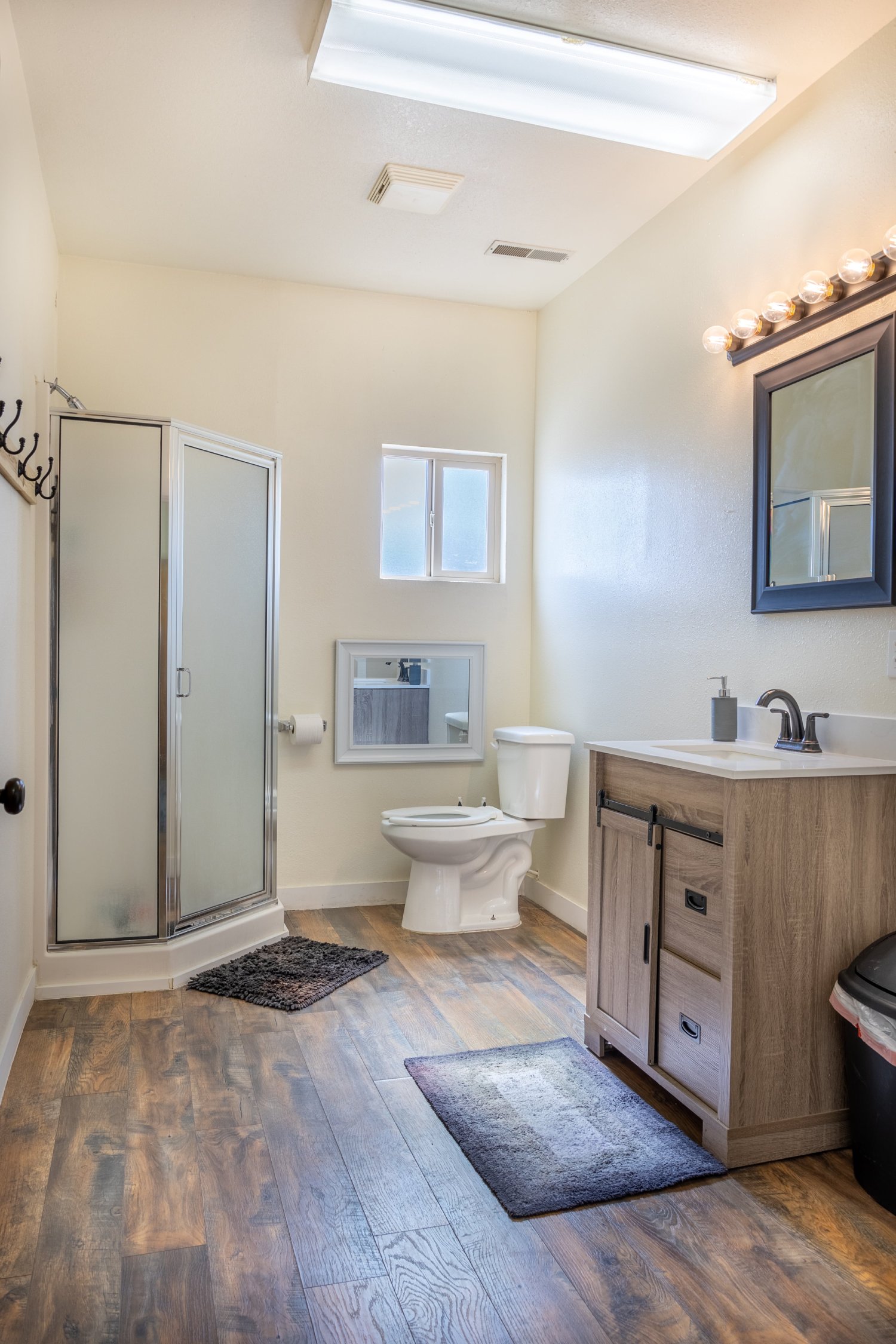 Bathroom with a standing shower and modern vanity
