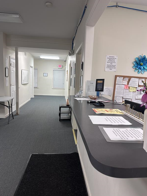 Patient check-in desk inside the treatment center