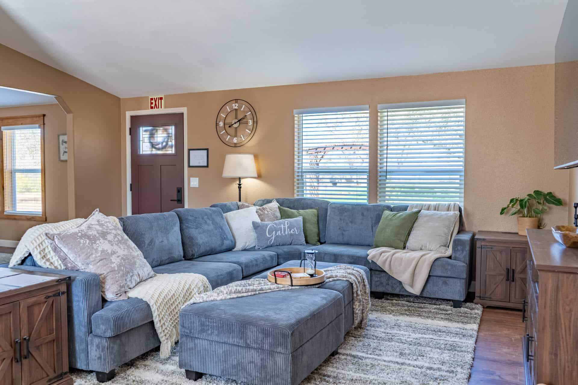 Living room with sectional sofa and natural light