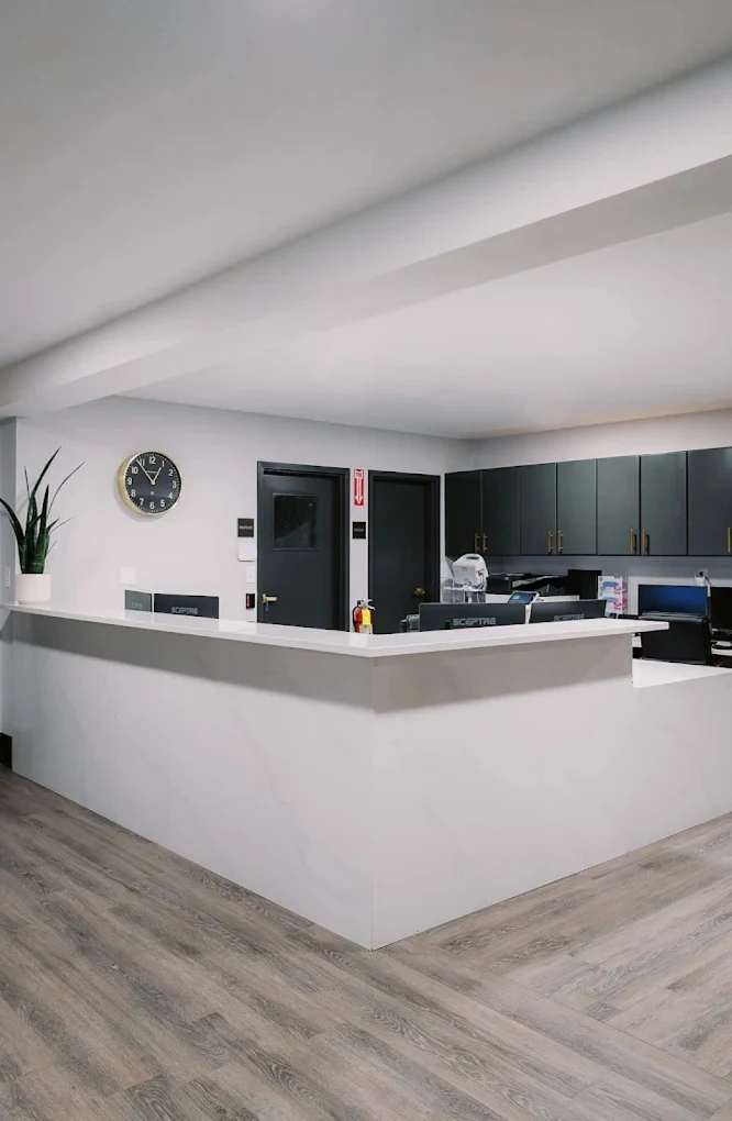 Modern reception desk and administrative area