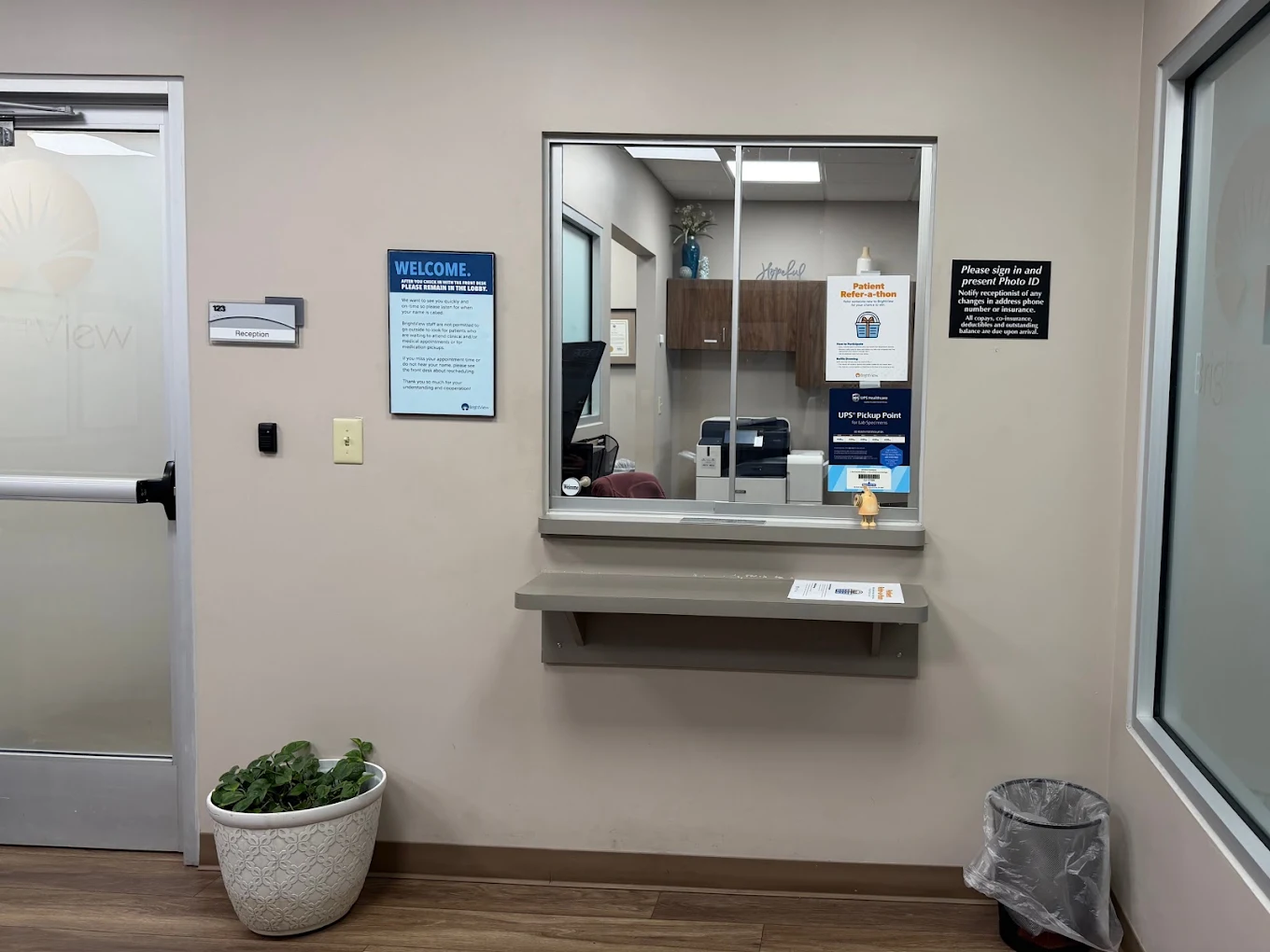 Patient check-in window near the reception area