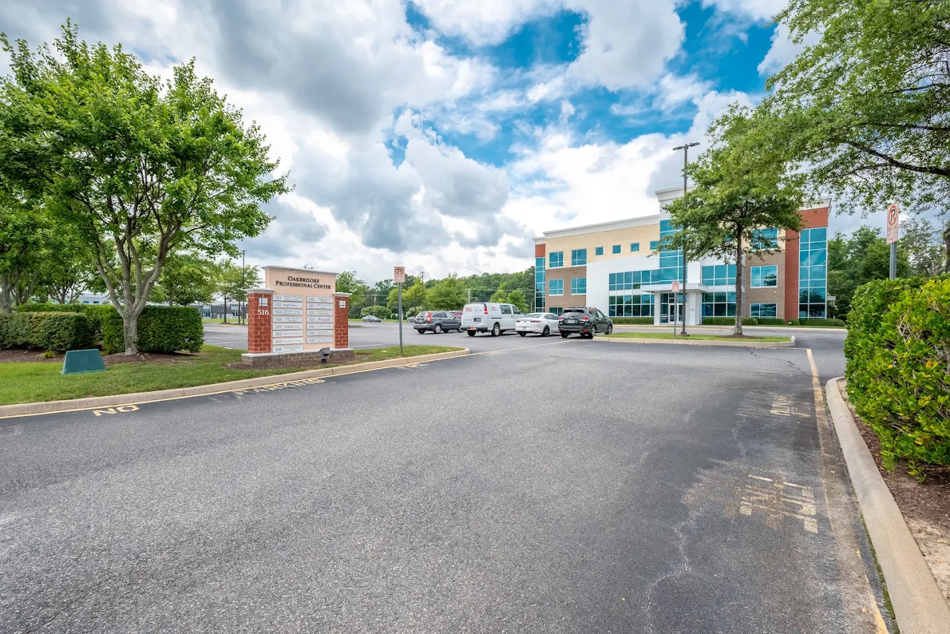 Driveway and parking lot leading to the medical office building