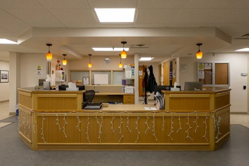 Reception desk area inside recovery facility