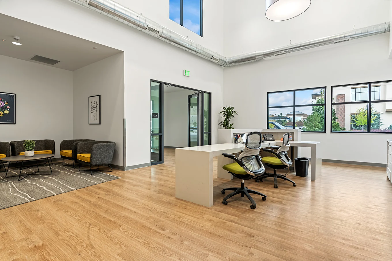 Reception and waiting area with natural light