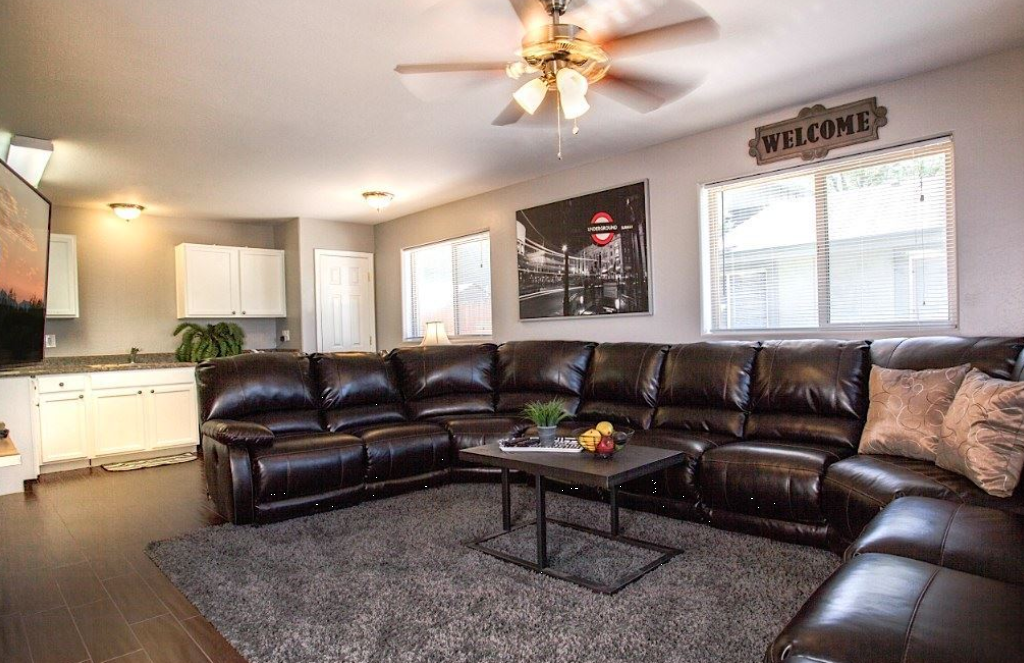 Large leather sectional sofa in rehab living space