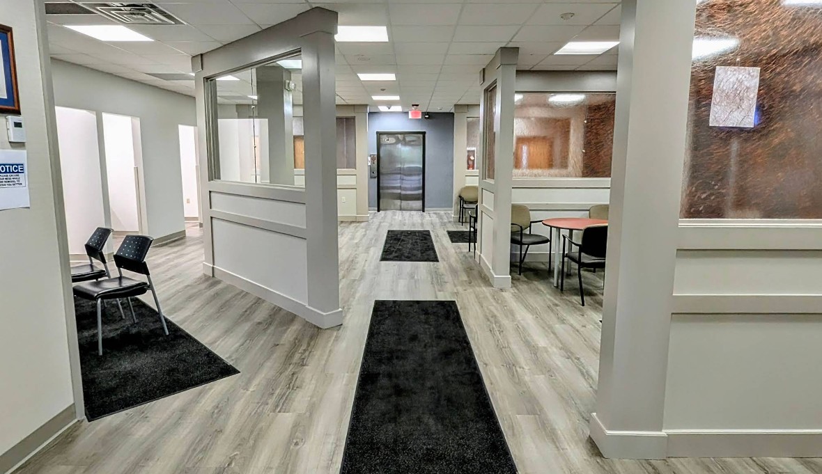 Hallway with seating and patient waiting areas