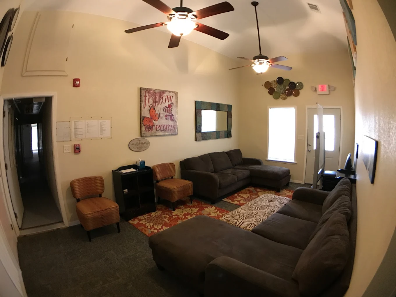 Group therapy room with chairs arranged for meetings