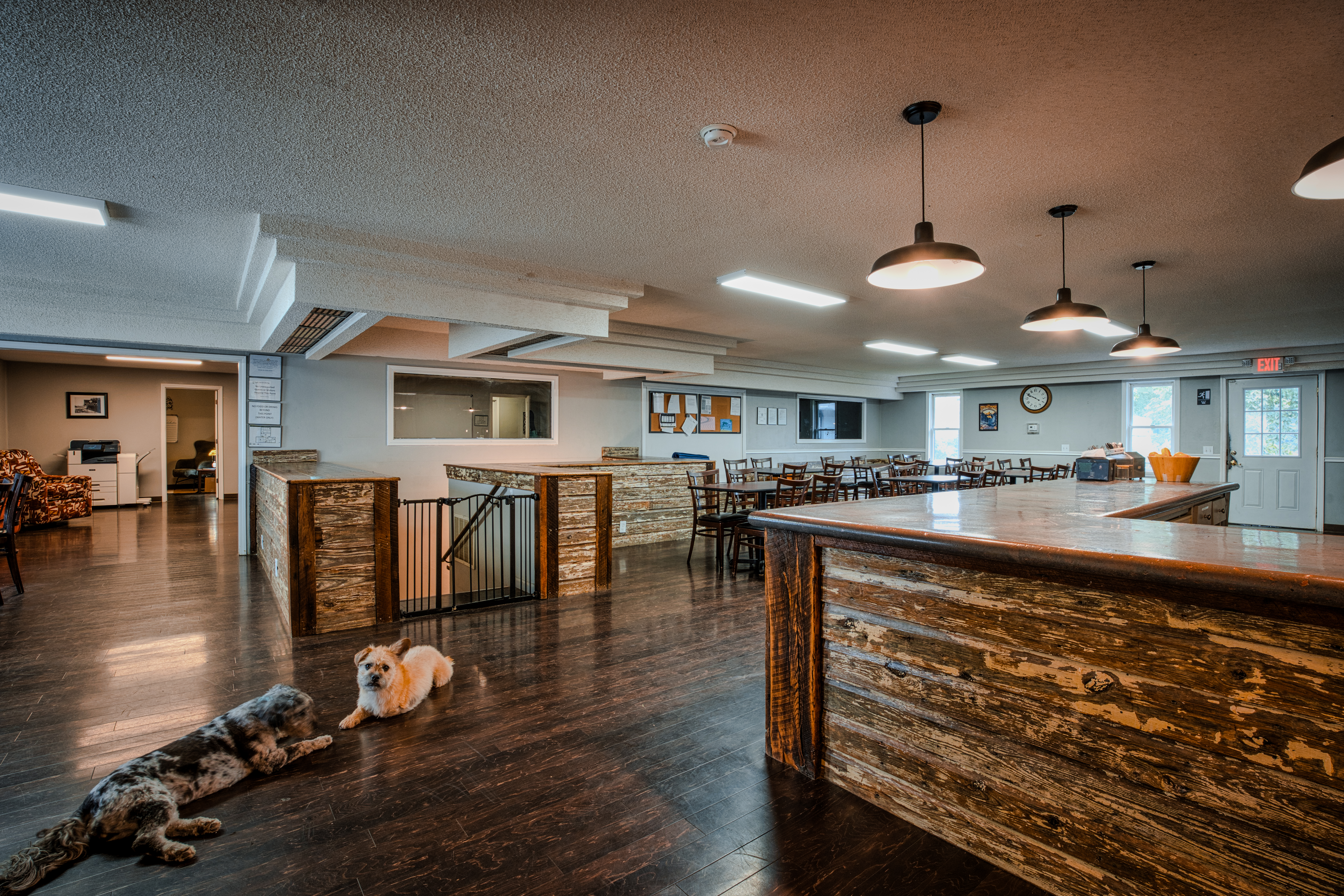 dining space with rustic warm wood finishes