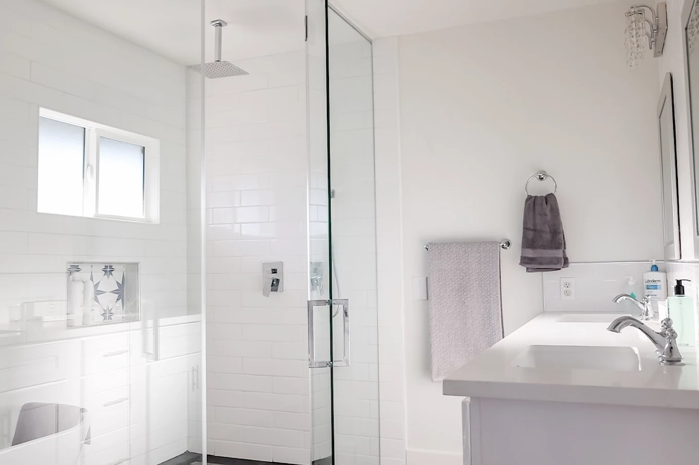 Modern bathroom with glass walk-in shower