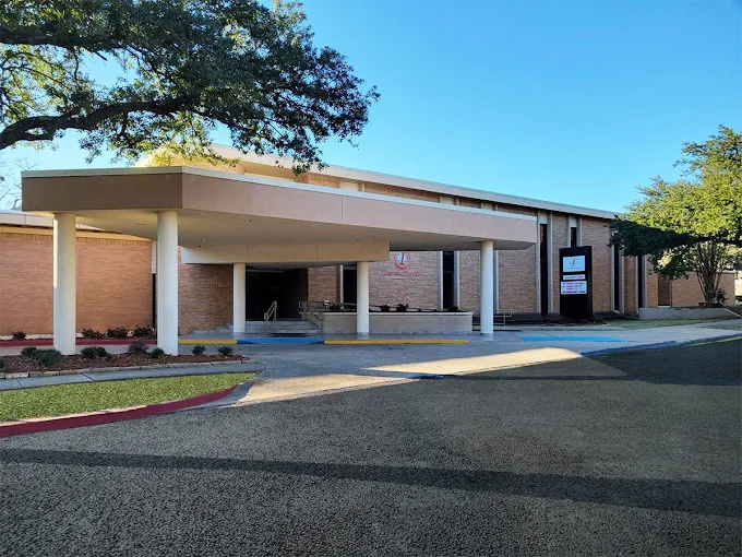 Facility entrance with drive-up awning
