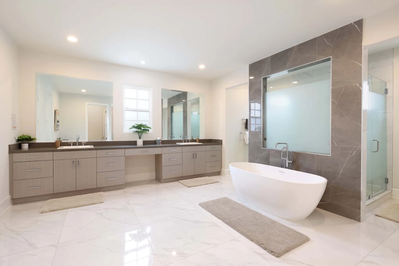 Spacious bathroom with soaking tub and double vanity