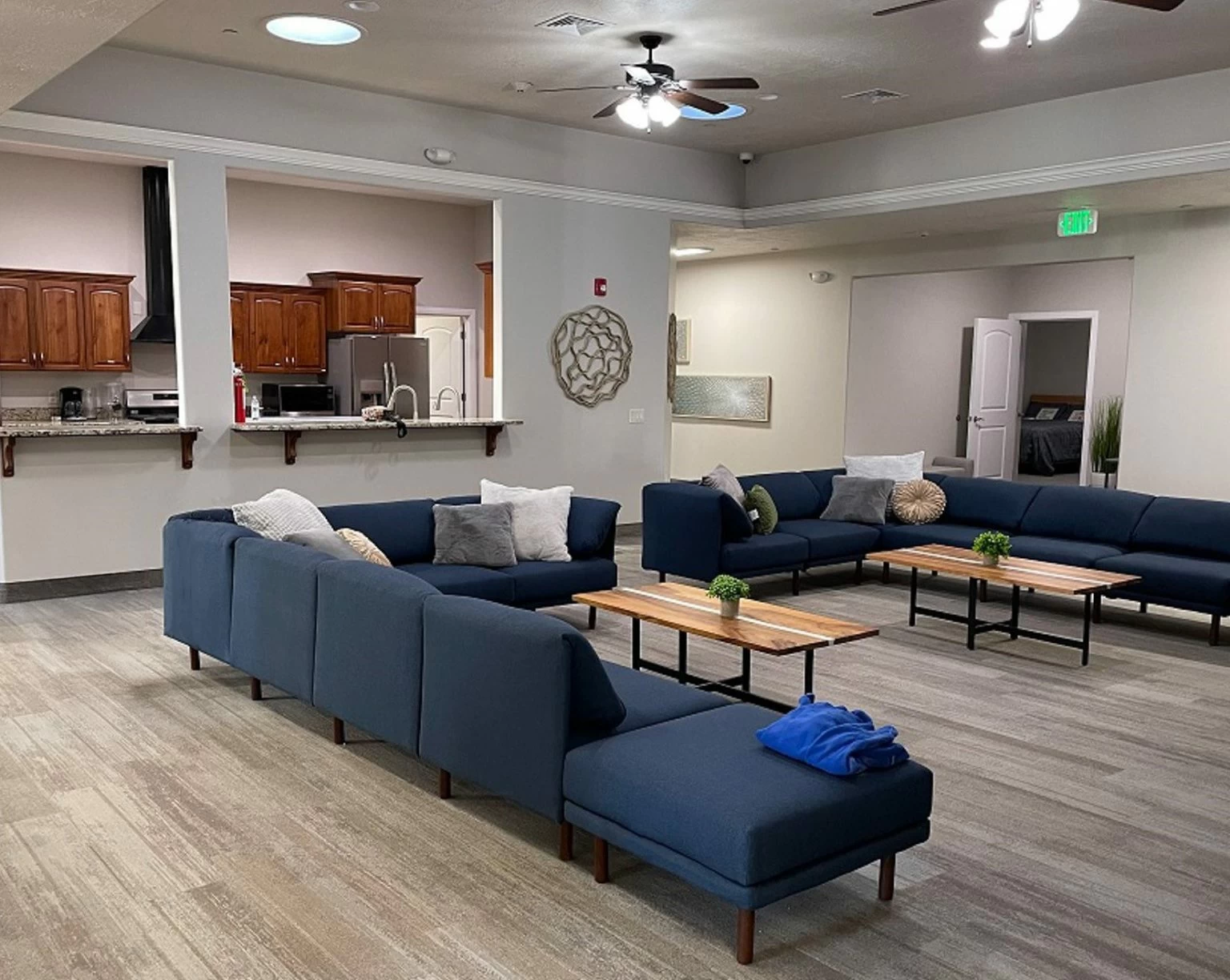 Open lounge connected to kitchen and dining space