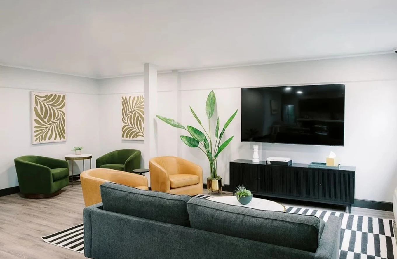 Comfortable TV lounge with modern seating
