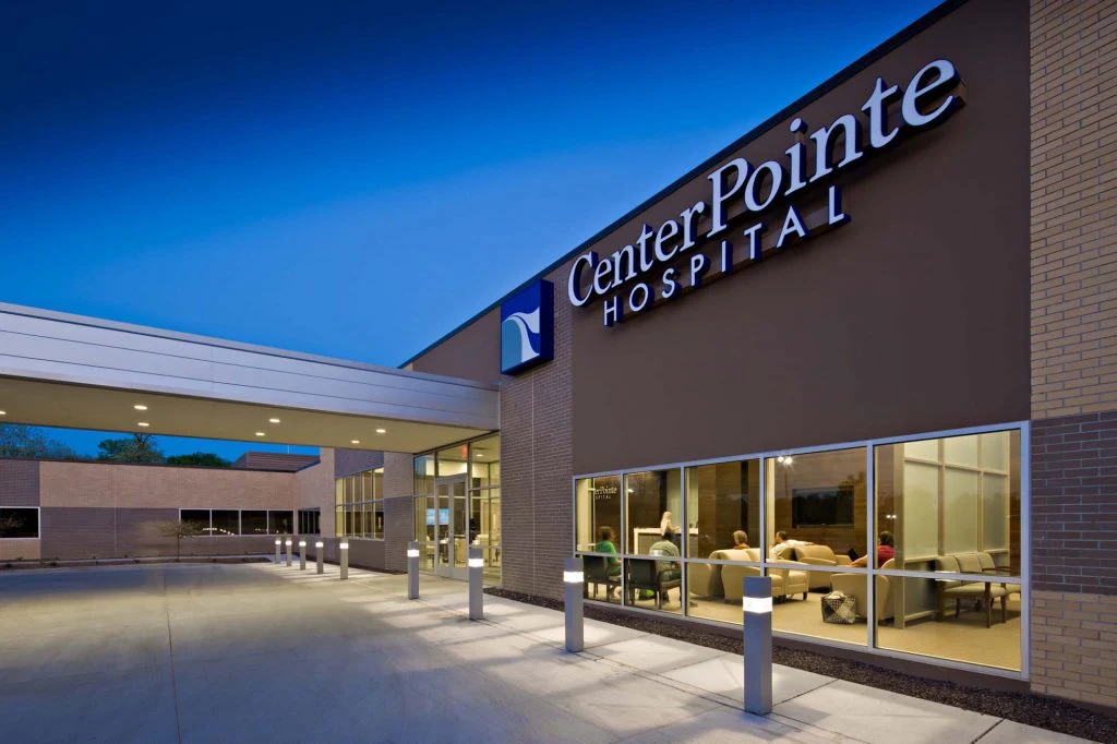CenterPointe Hospital exterior and covered main entrance.