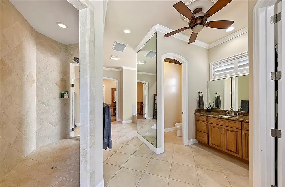 Bathroom with a walk-in shower.