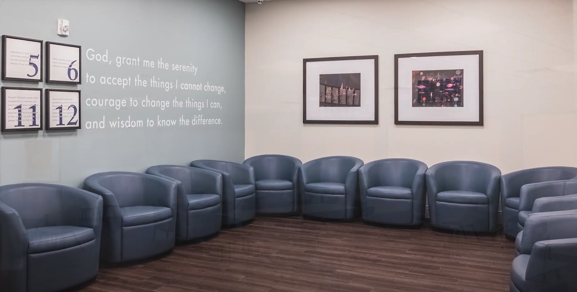 Group therapy room with chairs arranged in a circle