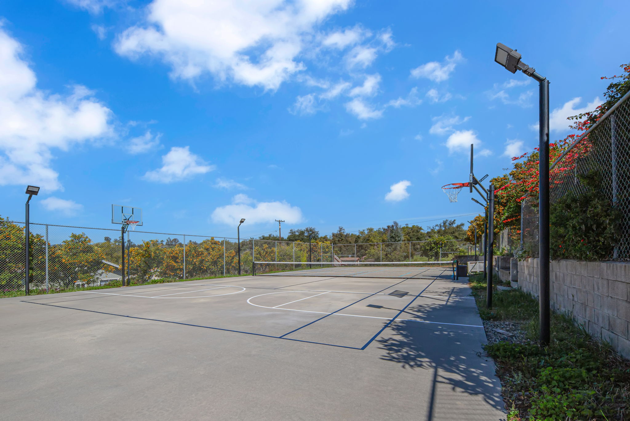 Outdoor basketball and tennis court