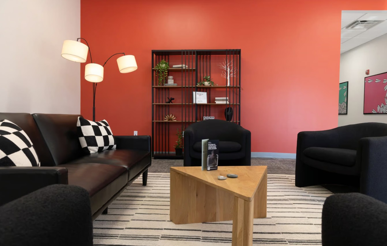 Modern lounge with couches and coffee table