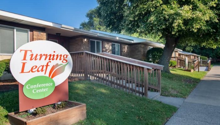 Turning Leaf Conference Center exterior with accessible ramp and signage