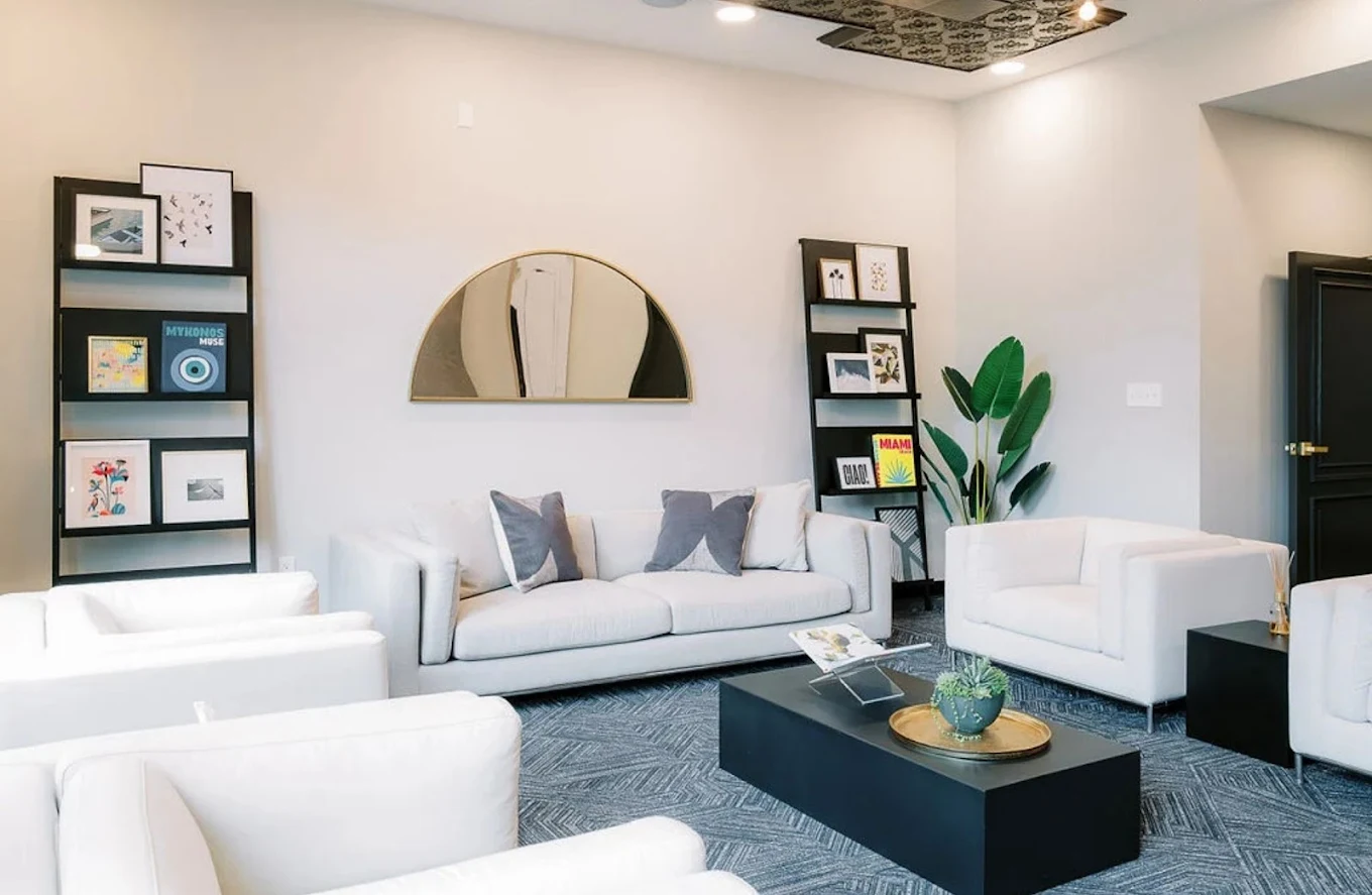 Modern shared lounge with sofas and decor