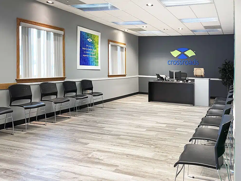 Reception desk and seating area at Crossroads treatment center
