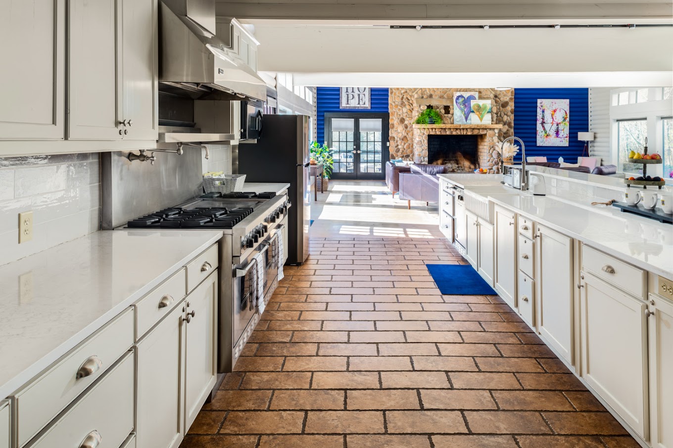 Kitchen with long counters.