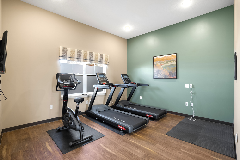 Fitness room with treadmills and stationary bike