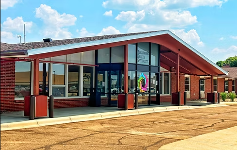 Brick treatment center building with covered entrance