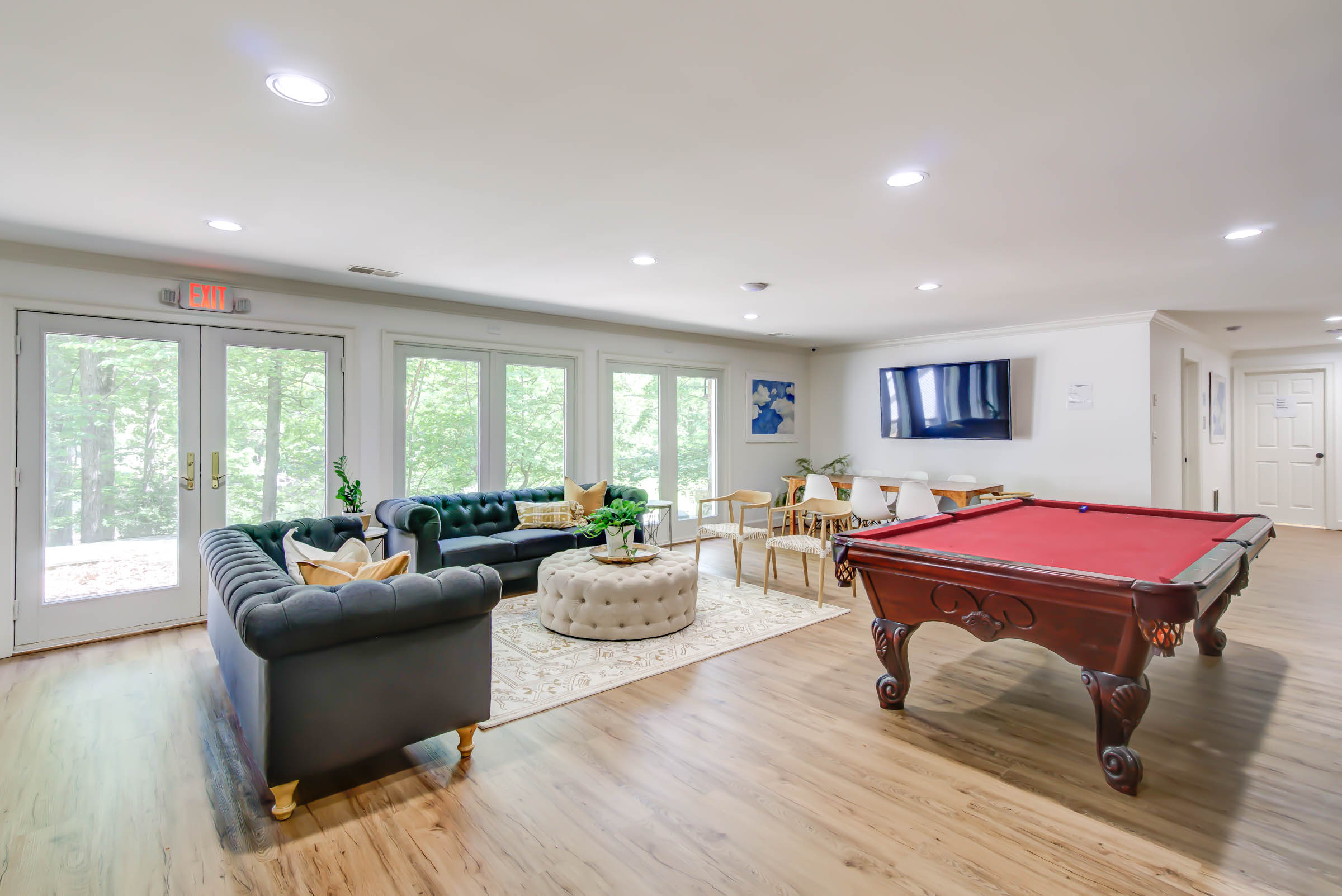 Lounge area with pool table and TV.