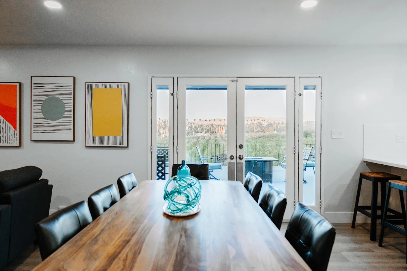 Communal dining room with outdoor views