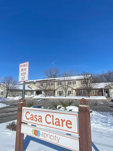 Facility sign reading Casa Clare outside main entrance