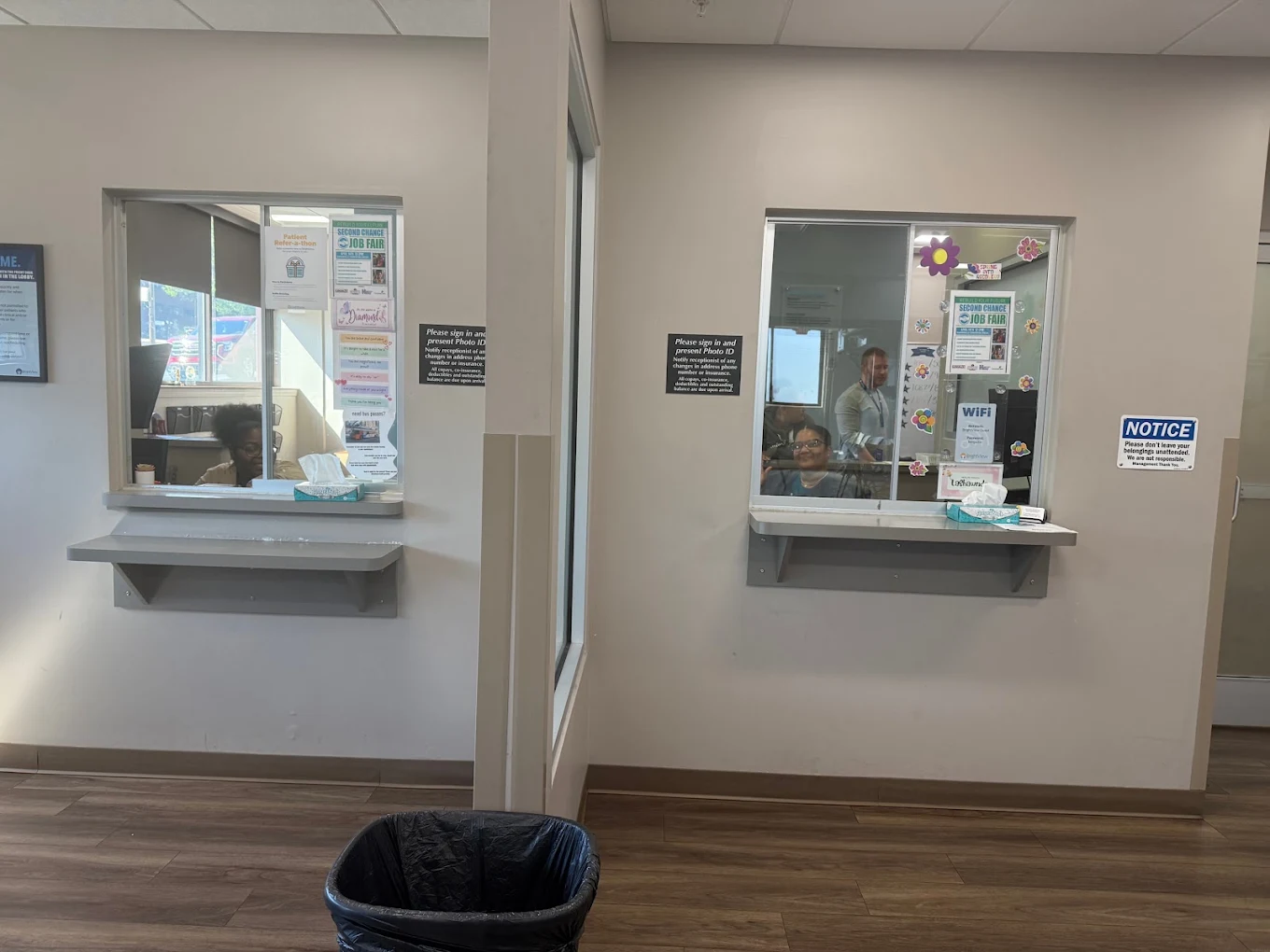 Two patient check-in windows in the reception area