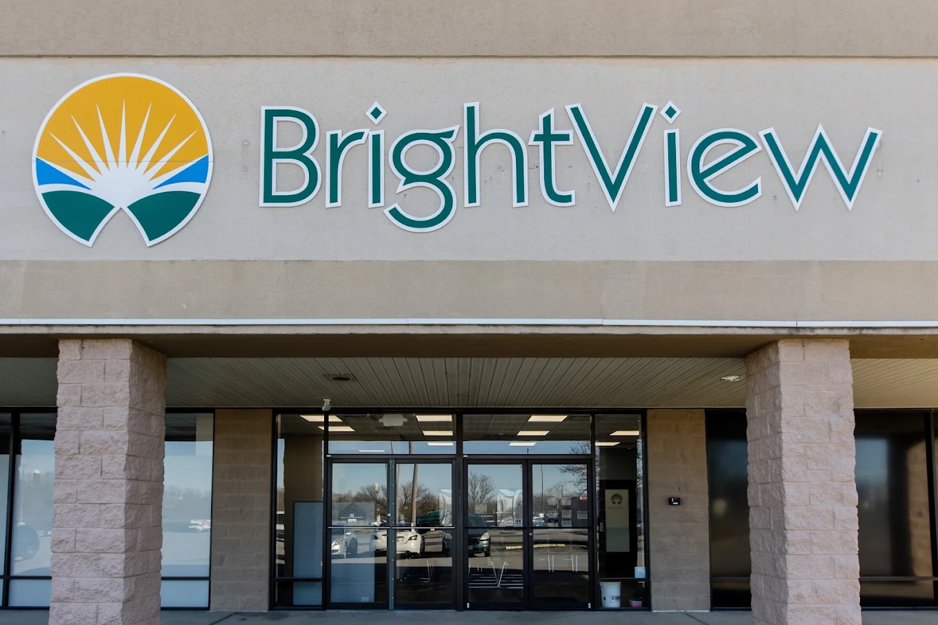 BrightView Health sign above the glass double-door entrance to the Paris facility