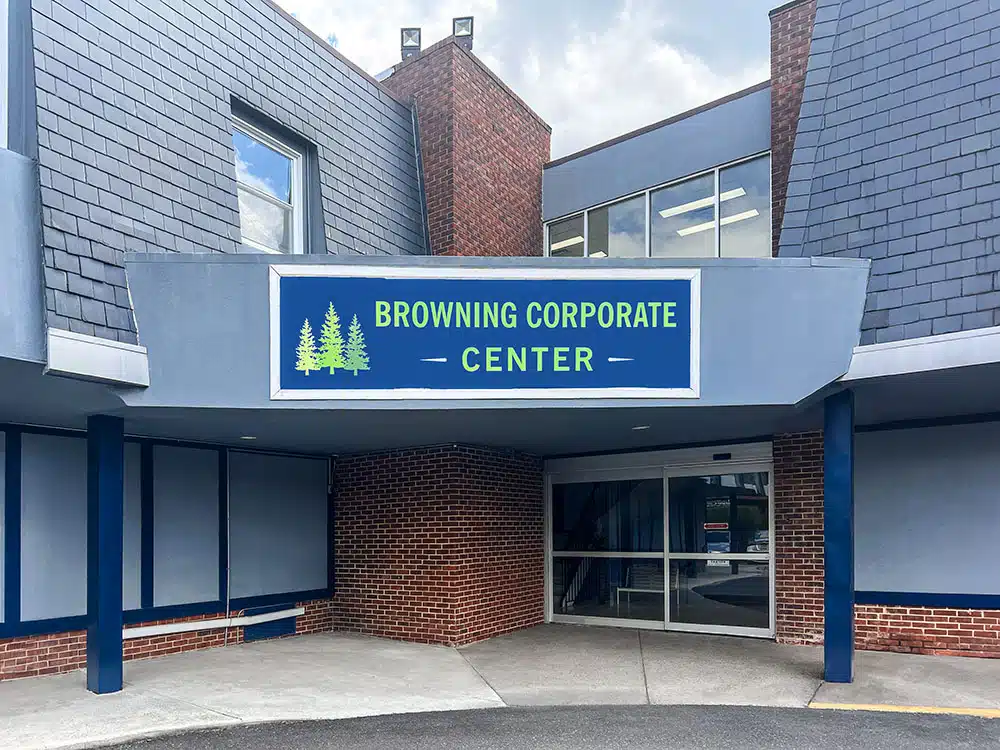 Browning Corporate Center entrance with covered walkway