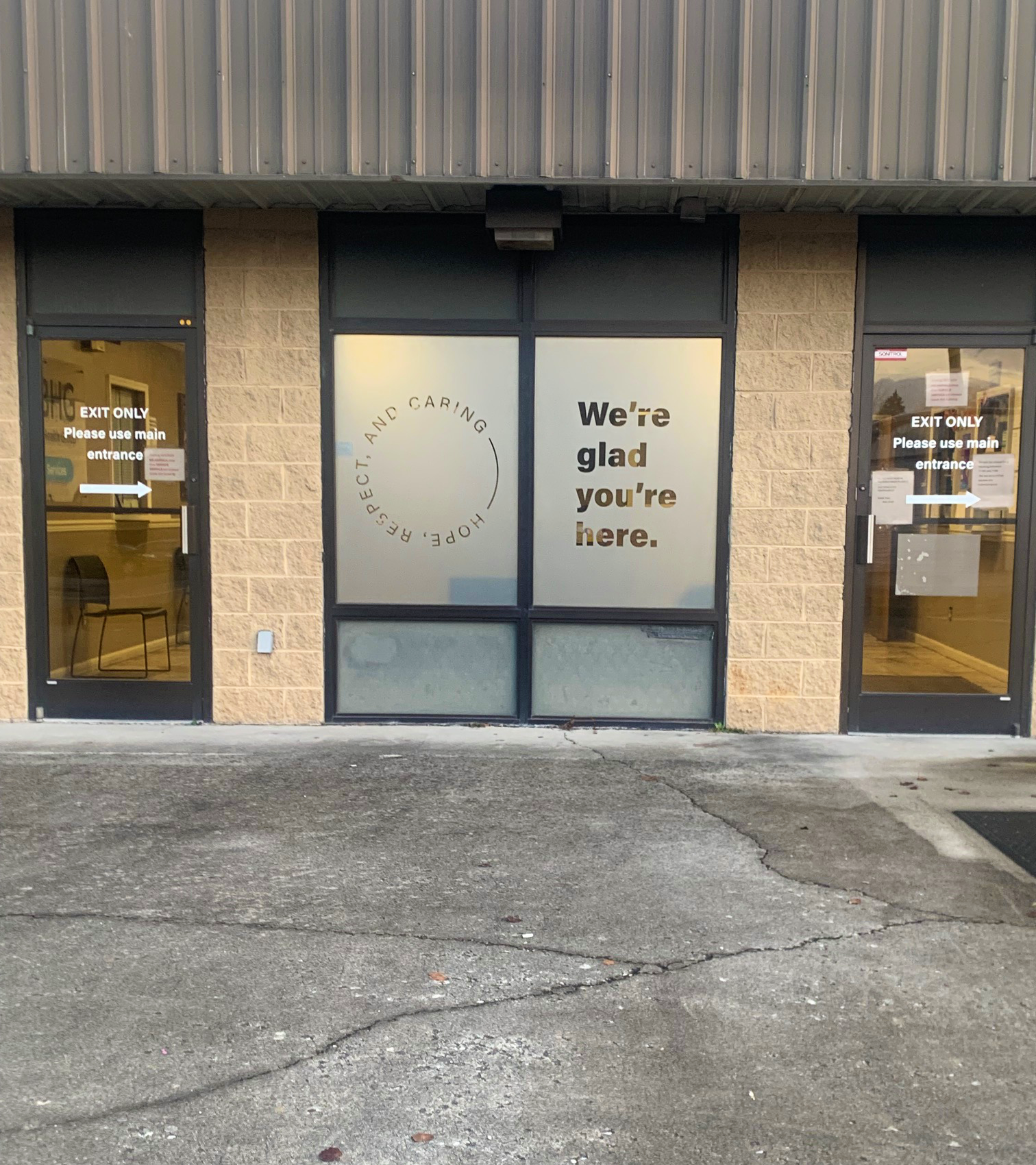 Front windows displaying welcome message at BHG clinic