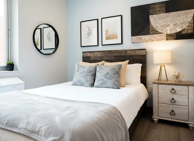 Cozy private bedroom with bed and modern decor