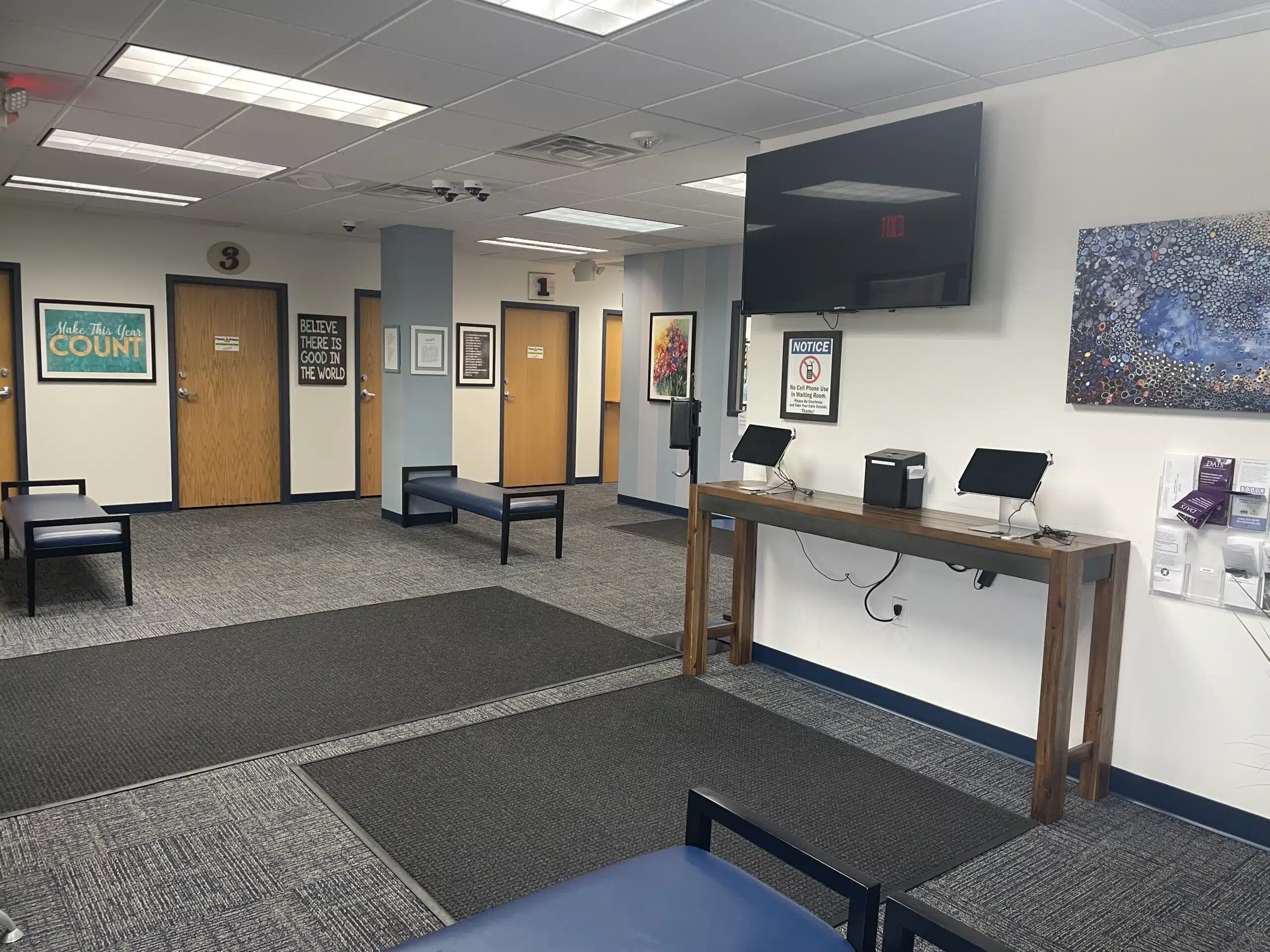 Reception lobby with check-in area and seating