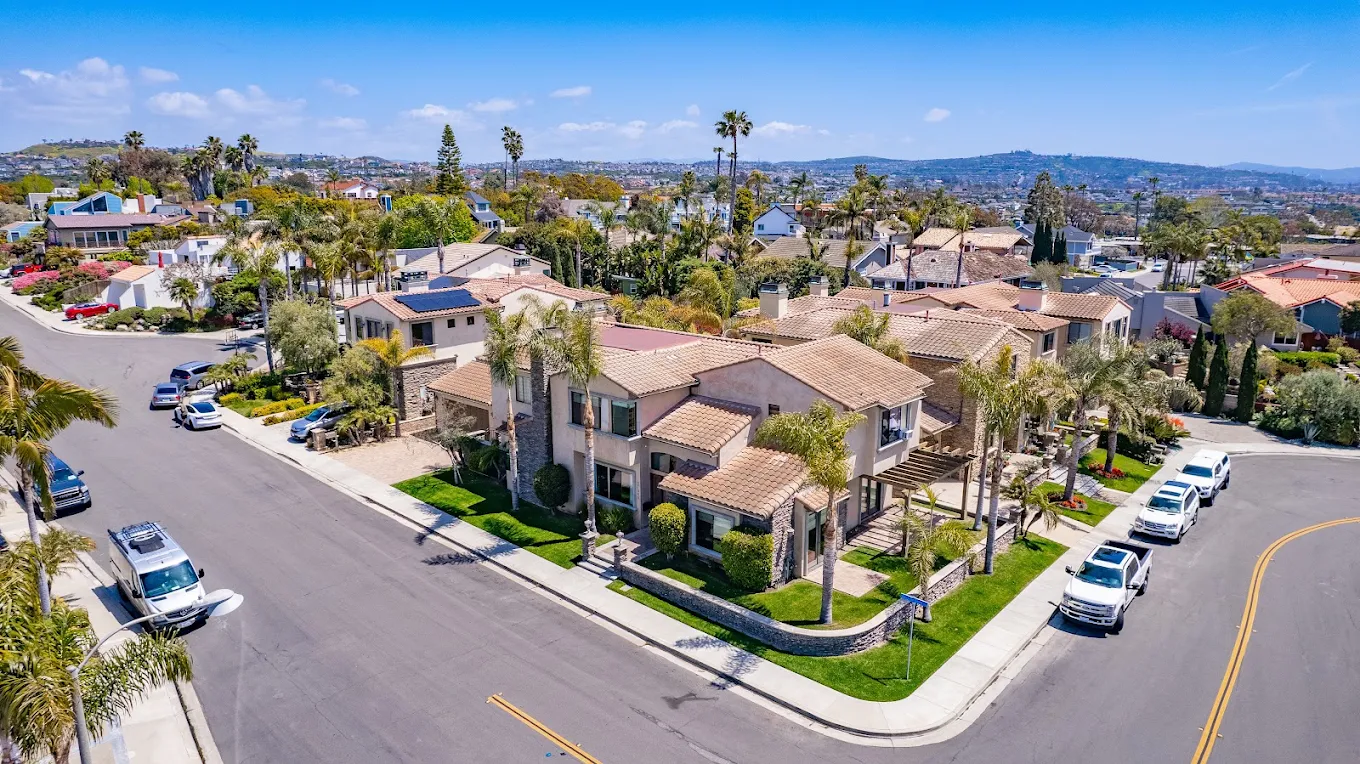 Aerial view of recovery residence in coastal neighborhood