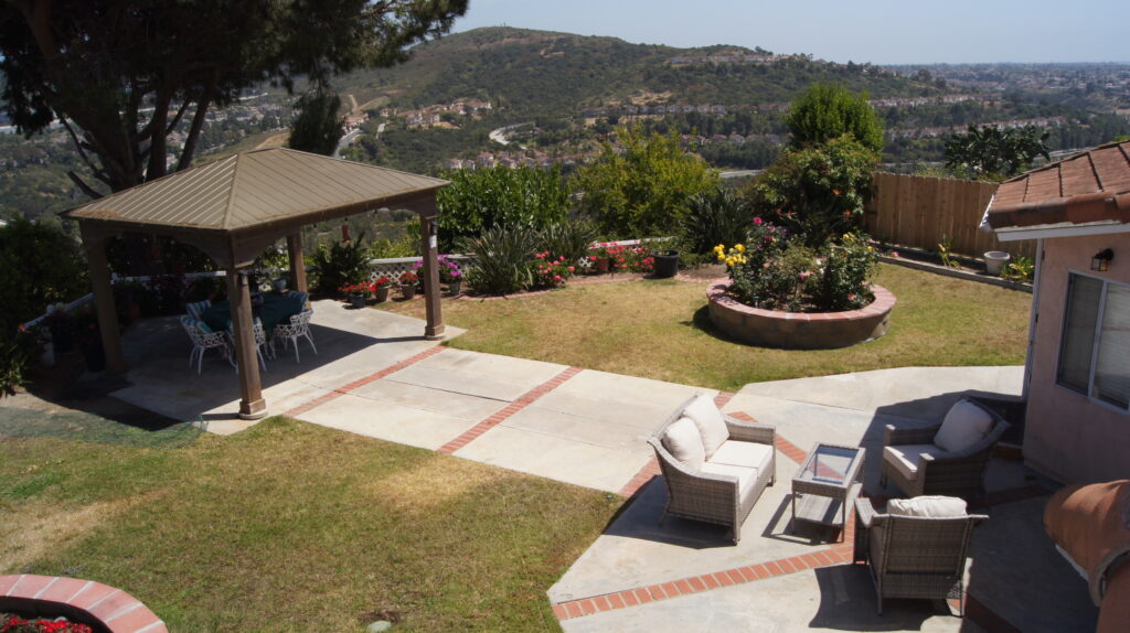 Gazebo and patio with mountain views and flowers