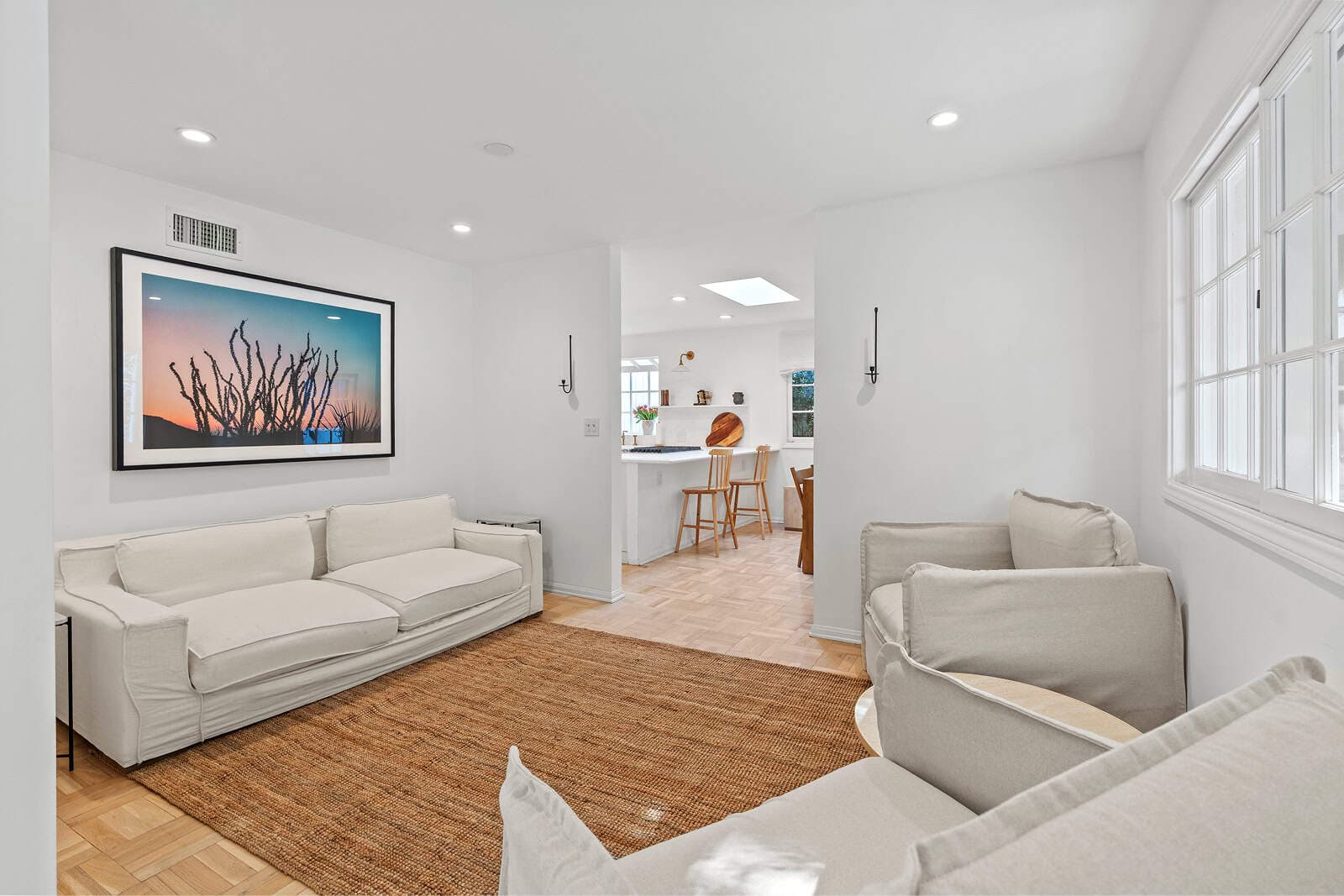 Bright residential living room with modern seating