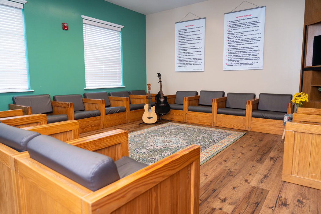 Group therapy room with chairs arranged in a circle