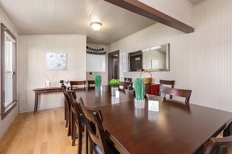 Dining room with large table for shared meals