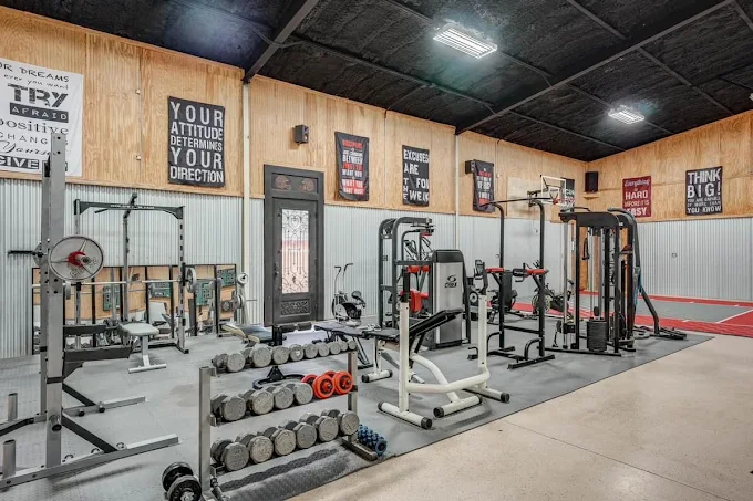 Fitness center with weights and exercise equipment